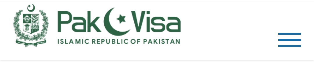Pak Visa header with Pakistan emblem, wordmark, and menu icon